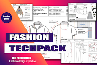 create tech pack and flat sketches for fashion design