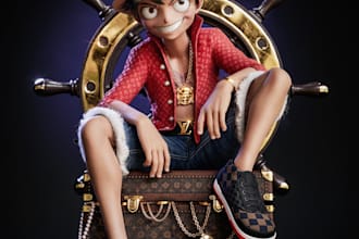 do 3d stylized character, custom outfits, hairstyle, sneakers in blender or maya