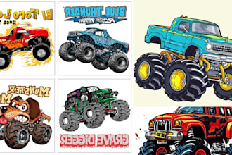 create monster truck hot rod rat fink for t shirt, album cover or business logo