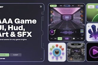 design aaa quality game UI UX hud graphics and sound effects for your game