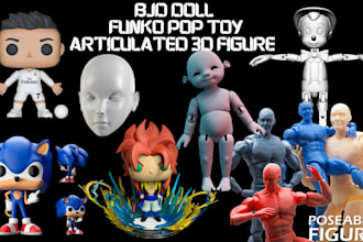 sculpt custom bjd doll, funko pop style toy, articulated 3d figure for 3d print