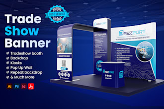 design trade show banner, kiosk, 3d visual and layout design for you