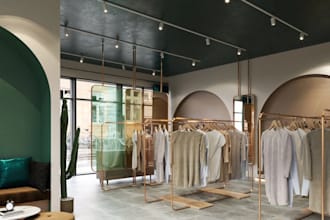 remodel clothing interior, office virtual staging, retail store, 3d garment, cgi