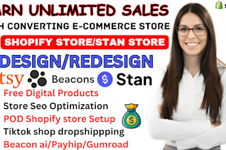 tiktok shop, stan store design, shopify store design, beacons ai, payhip,gumroad