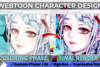 draw webtoon character illustration, character design for vtuber, mascot or ocs