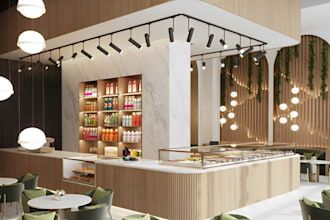 do 3d interior rendering, shopping mall, cafe, pubs, commercial space design