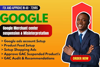 setup, reactivate, fix google merchant centre suspension or misrepresentation