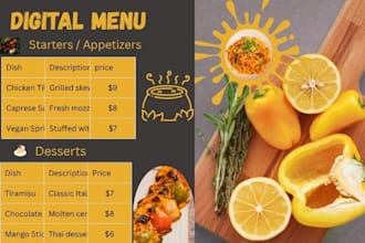 do menu design, digital menu board, digital tv screen, animated menu, flyer menu