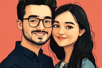 draw flat minimalist wedding couple portrait