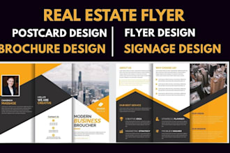 design real estate flyer, eddm  postcard, brochures, signage, roll up banner