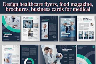 design healthcare flyers, food magazine, brochures, business cards for medical