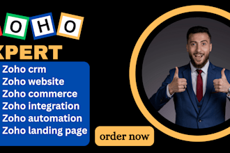 create professional zoho website, CRM, commerce, landing page, zoho books setup
