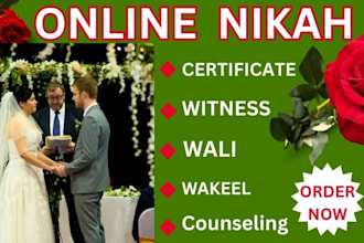 urgent your online nikah imam with witness, certificate, wail and wakeel