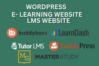build wordpress lms website with learndash, tutor lms, master study buddyboss