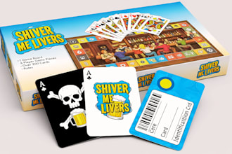 design board game box, rule book, cards layout for tabletop or kickstarter game