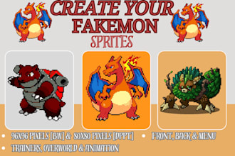 create a custom pokemon style or fakemon sprite and pixel art, animation for you