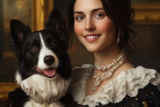 create a custom royal pet and owner portrait