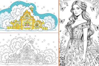 draw illustrate coloring page for children book adult photo book journal mandala