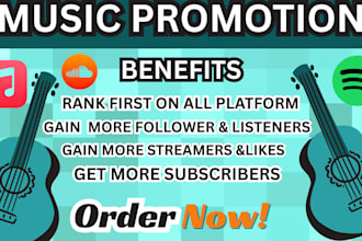 promote your spotify, album music, souncl0und to US UK canada, streams worldide