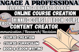 create online course content, curriculum, course creation, and ebook writing