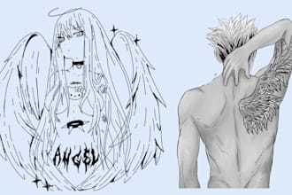 draw custom anime oc pfp, anime tattoo, t shirt design, hand draw t shirt tattoo
