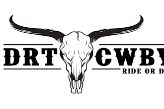 make a attractive vintage western bull skull and cowboy logo