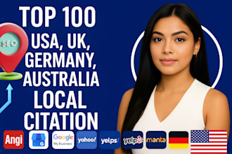 get top 100 local citations USA, UK, au, germany for any country to improve rank
