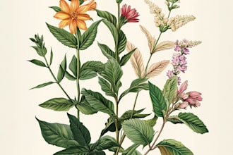 paint watercolor botanical illustration of flowers, plants,