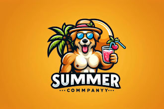 make an amazing summer dog mascot logo design in 12 hours