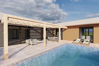 construct chaos vintage, villa garden, terrace, unity house, pool, rooftop,vray