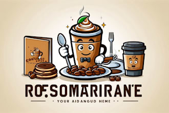 create drawing restaurant coffee mascot logo with text with any file