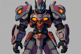 draw mecha robot armor character concept for you