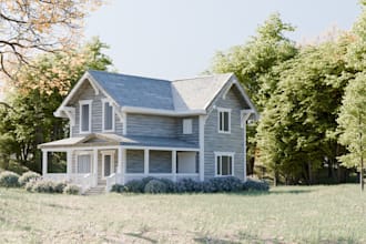 stylish 3d house exterior, craftsman, cottage, cape cod, ranch house, gable roof
