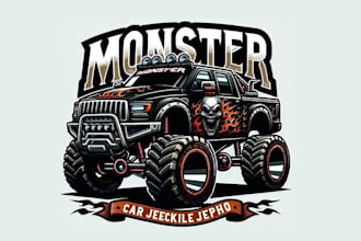 design high quality monster truck mascot logo with free source file