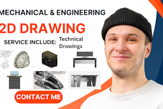 produce mechanical drawings, 2d engineering drawings, technical drawings