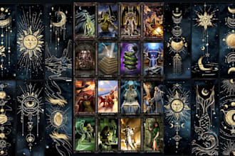 do spiritual oracle, occult tarot, zodiac tcg card deck layout, box, guidebook