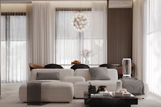 do 3d interior design of kitchen, bathroom and living room