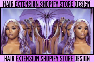 design hair extension shopify store or hair extension website beauty salon store