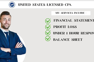 create a US CPA profit loss report, financial statements, CPA letter