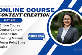 online course content creation, ebook writing, video course, lesson plan, ppt