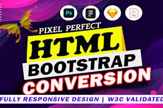 convert figma to HTML, PSD to HTML,bootstrap 5 with full responsiveness