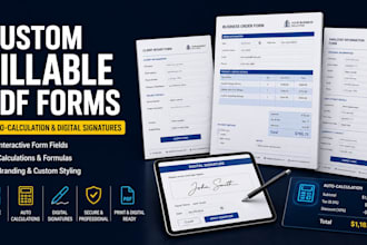 design custom fillable pdf form with auto calculation and digital signature