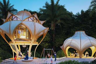 create 3d tree house, 3d bamboo house,3d tiny house