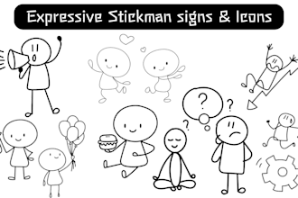 draw expressive stickman stick figure stickman logo stickman icon signs clipart
