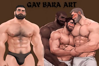 draw gay bara muscle, yaoi, nsfw, fan art, oc comic, gay character, bara design