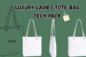 draw technical flat sketch for your luxury ladies tote bag tech pack