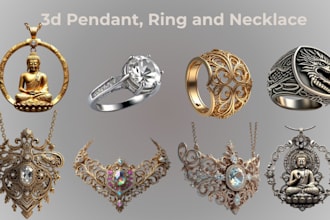 create custom 3d jewelry design, cad design, with renders and stl files