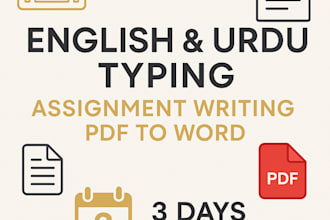do fast urdu and english typing, assignments, and PDF