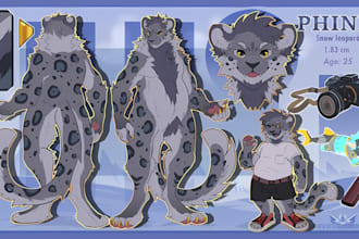 draw furry character reference sheet, furry anthro nsfw oc ref sheet for fursuit