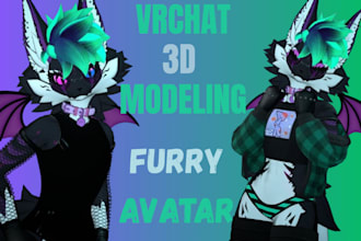 create a custom furry vrchat avatar 3d model for vtuber vrm PC or quest ready